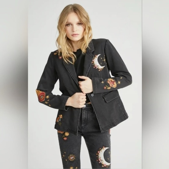 DRIFTWOOD Jackets & Blazers - Driftwood Hallucinations Embroidered Denim Blazer Jacket Black M Moon Snake